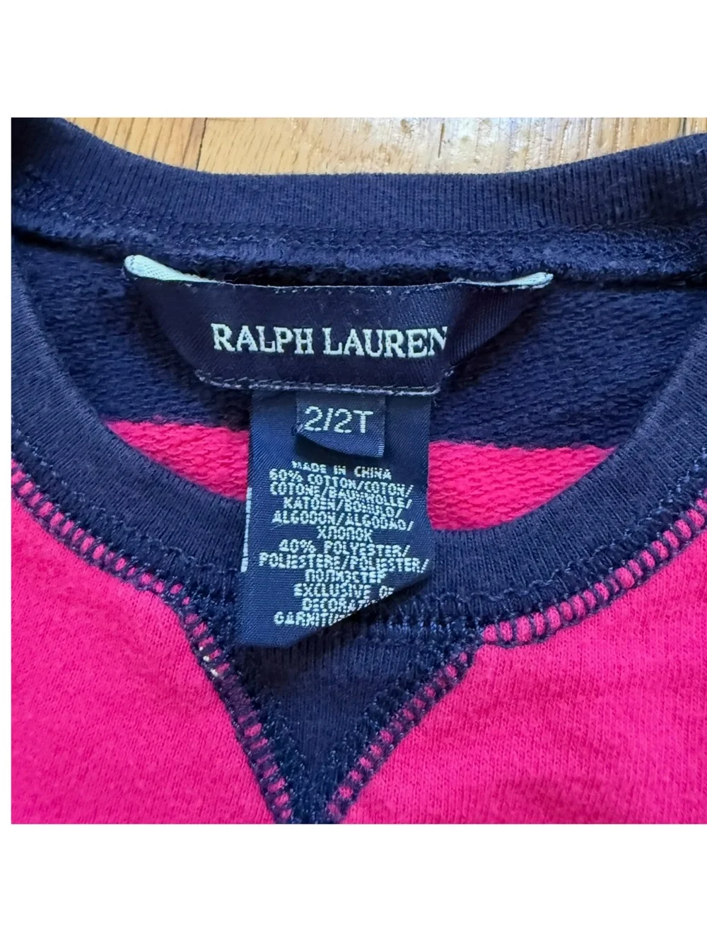 Ralph Lauren Striped Jersey Dress Toddler Size 2T Pink Navy Blue Logo Crest Girl